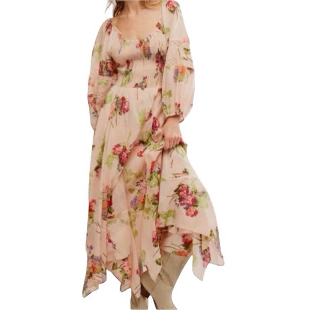 Free People Women Morning Glory Maxi Cotton Stretchy Flowing Long Sleeve New M